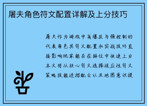 屠夫角色符文配置详解及上分技巧